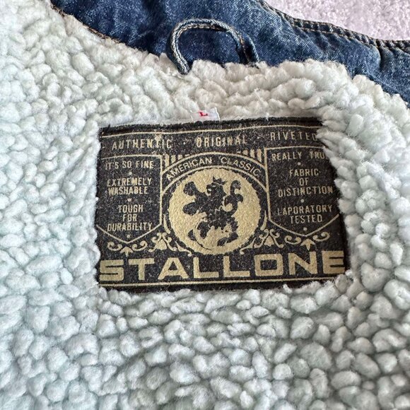 EUC Vintage Stallone Denim Bomber Jacket with Fur Lining, Size L - Picture 4 of 4